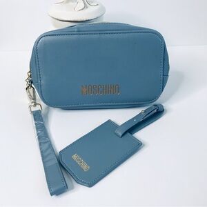 MOSCHINO x China Airlines Toiletry Wristlet Bag And Luggage Tag French Blue
